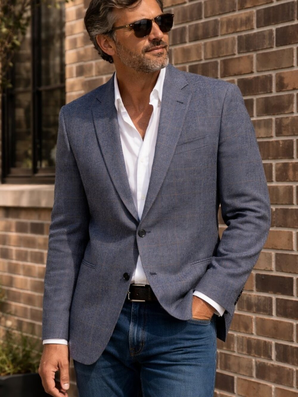 John Varvatos Blazer Wool Cotton Austin Fit Sport Coat Blue Check Italy